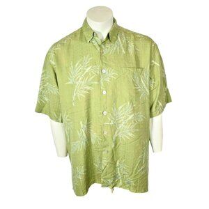 Aloha Hibiscus Mens 2XL Silk Green Floral Short Sleeve Hawaiian Shirt
